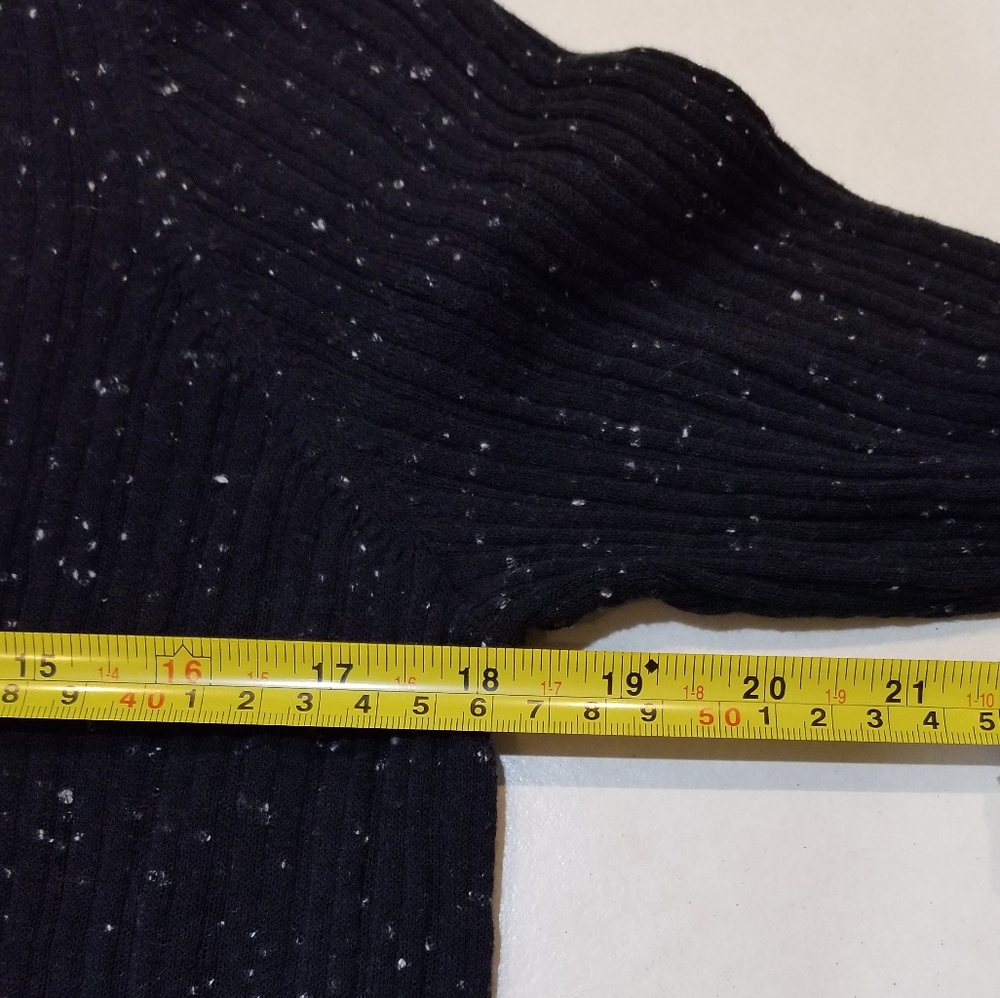 Eileen Fisher Navy with White Flecks Long Sleeve Ribbed Crewneck Pullover Top PL - Picture 9 of 11